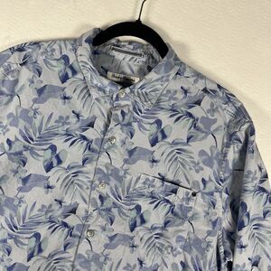 Tommy Bahama Mens L Blue Floral Tropical Cotton Long Sleeve Button Front Shirt